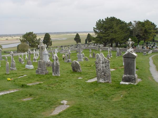 Vista general del cementerio existente en el Monasterio de Clonmacnoise (Irlanda)_600x450